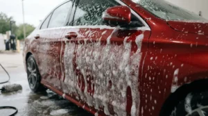 Ultra-thick car wash foam thickness produced by a foam cannon for car detailing pressure washers