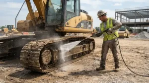 Industrial portable gas pressure washer for job sites cleaning heavy earthmoving equipment