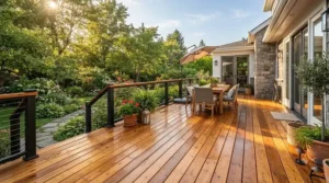 The final results after cleaning a large backyard space with a medium-duty electric pressure washer for decks.