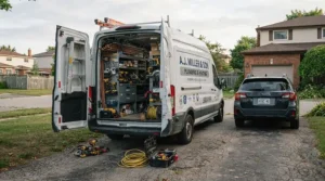 Using a portable hot water pressure washer for contractors during mobile detailing service
