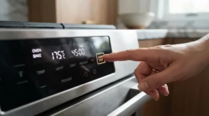 A close-up of digital touch controls on the front panel of a 24-inch built-in dishwasher during cycle selection.