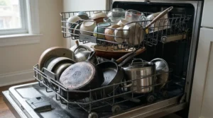 Running a heavy duty wash cycle filled with cookware in the best portable dishwasher for family of four.