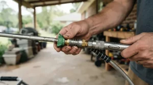Selecting a safe nozzle setting on a PSI pressure washer for wood deck cleaning without damage on old pine