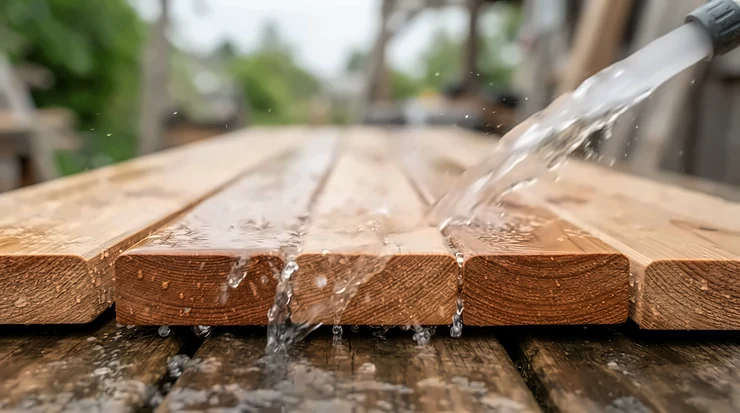 Demonstrating how a PSI pressure washer for wood deck cleaning without damage protects delicate wood fibers